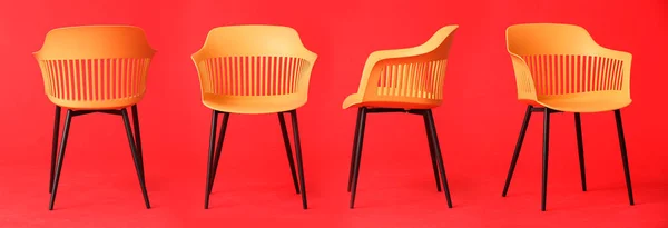 Set Von Trendigen Stühlen Auf Rotem Hintergrund — Stockfoto