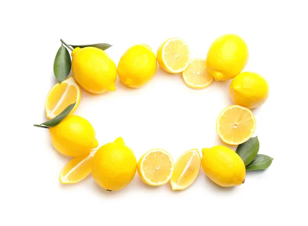Frame Made Ripe Lemons White Background — Stock Photo, Image