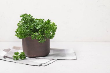 Beyaz masada taze maydanoz.