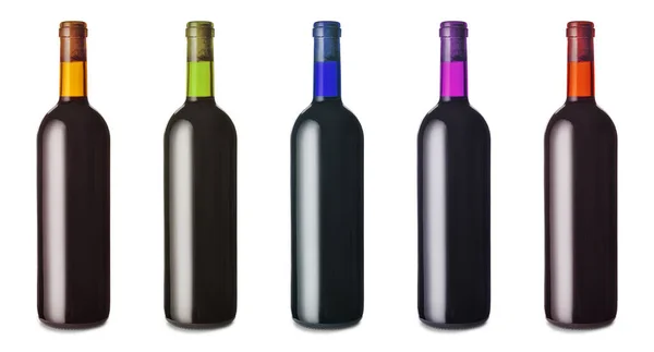 Botellas Vino Sabroso Sobre Fondo Blanco — Foto de Stock