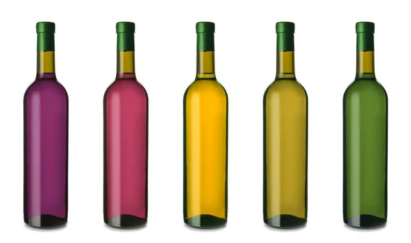 Botellas Diferentes Vinos Sobre Fondo Blanco — Foto de Stock