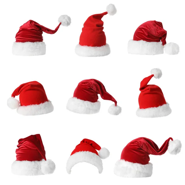 Sombreros Santa Claus Sobre Fondo Blanco — Foto de Stock