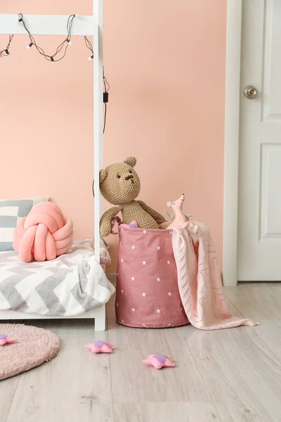 Interior Modern Children Room Comfortable Bed Toys — Stock Photo, Image