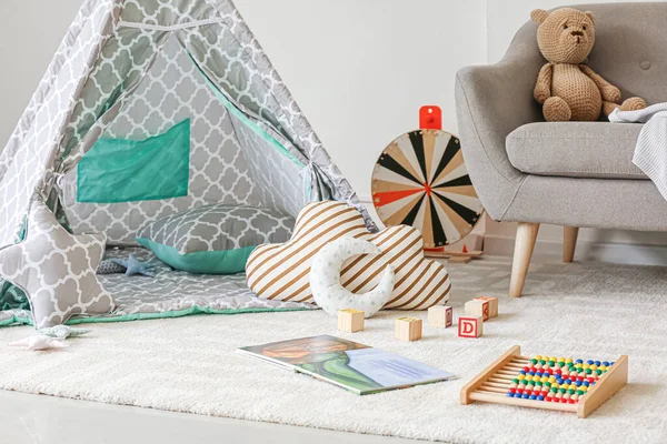 Interior Modern Children Room Play Tent Toys — Stock Photo, Image