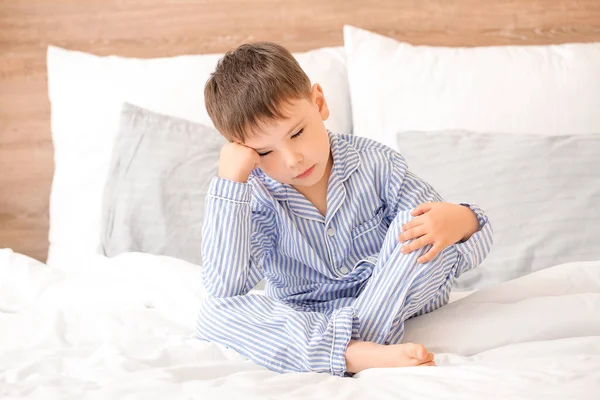 Little Boy Suffering Sleep Disorder Bedroom — Stock Photo, Image