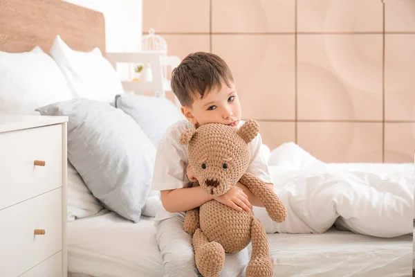Little Boy Suffering Sleep Disorder Bedroom — Stock Photo, Image