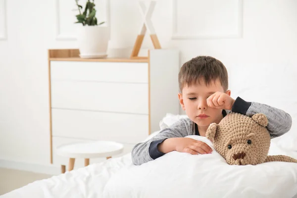 Little Boy Suffering Sleep Disorder Bedroom — Stock Photo, Image