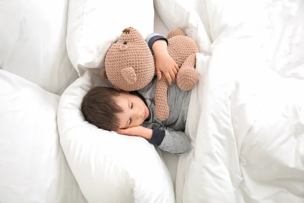 Petit Garçon Souffrant Troubles Sommeil Dans Chambre — Photo