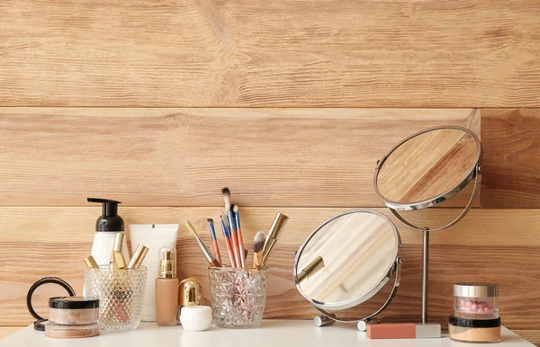 Set Decorative Cosmetics Mirrors Dressing Table — Stock Photo, Image