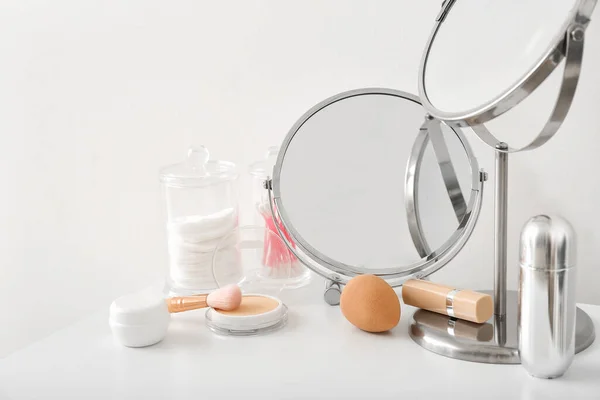 Set Decorative Cosmetics Mirrors Dressing Table — Stock Photo, Image