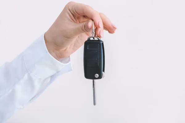 Female Hand Car Key Light Background — Stock Photo, Image