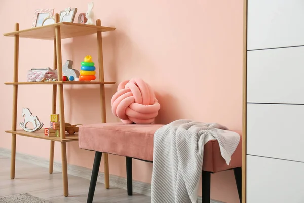 Interior Modern Children Room Comfortable Bench Toys — Stock Photo, Image