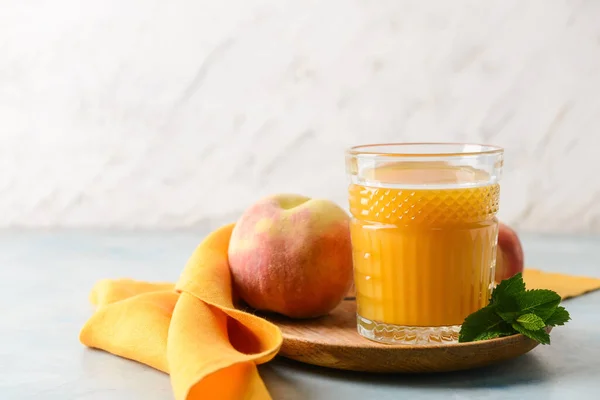 Glass Fresh Peach Juice Table — Stock Photo, Image