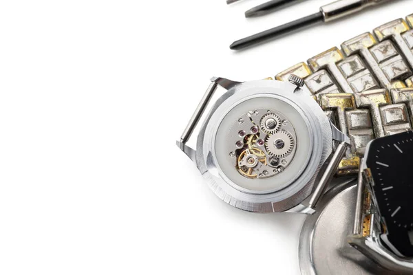 Horloges Gereedschap Voor Reparatie Witte Achtergrond — Stockfoto