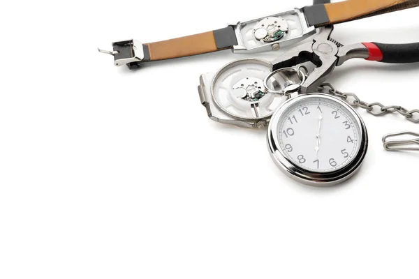 Relojes Herramientas Reparación Sobre Fondo Blanco — Foto de Stock