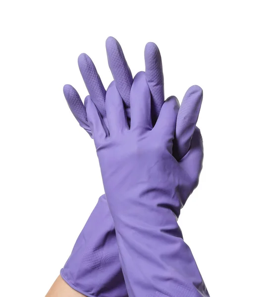 Hands Rubber Gloves White Background — Stock Photo, Image