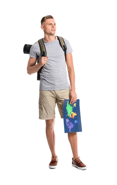 Male Tourist Map White Background — Stock Photo, Image