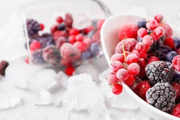 Bowl Tasty Frozen Berries Ice Table — Stock Photo, Image