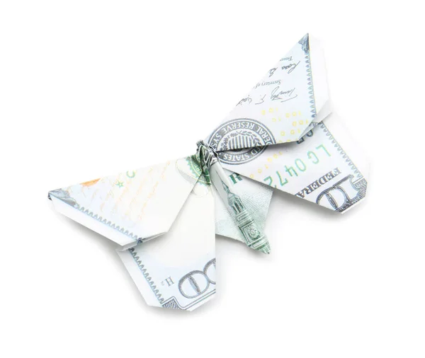 Бабочка Оригами Долларовой Купюры Белом Фоне — стоковое фото