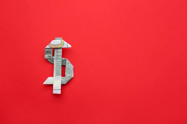 Origami Figura Feita Notas Dólar Sobre Fundo Cor — Fotografia de Stock