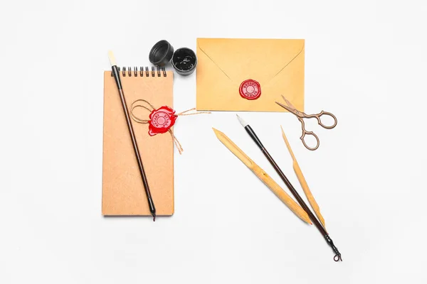 Supplies Calligraphy Practice Envelope White Background — Stock Photo, Image
