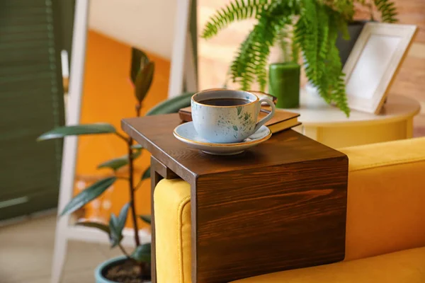 Cup Tea Book Armrest Table Room — Stock Photo, Image