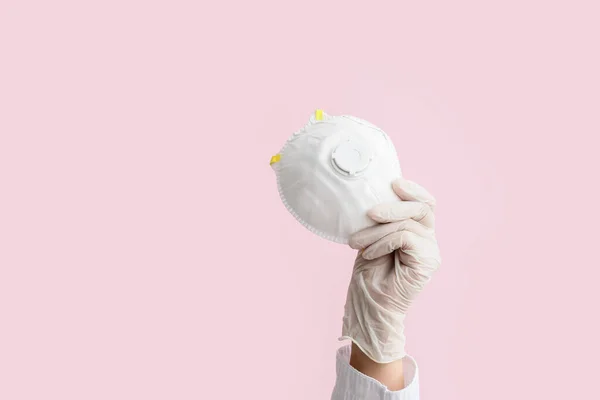 Hand Doctor Respirator Color Background — Stock Photo, Image