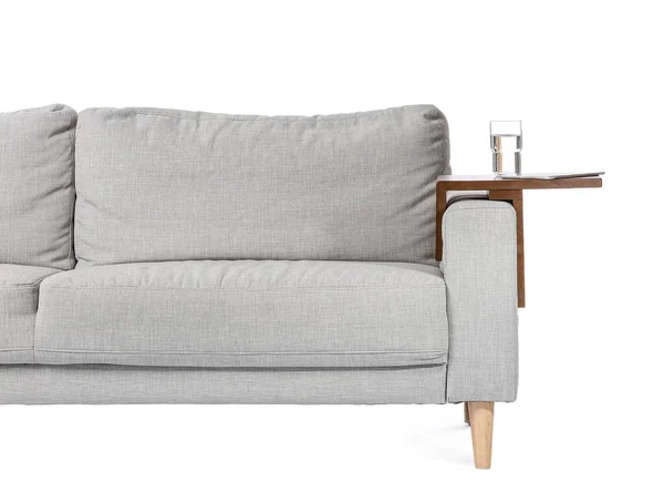 Sofa Mit Armlehntisch Auf Weißem Hintergrund — Stockfoto