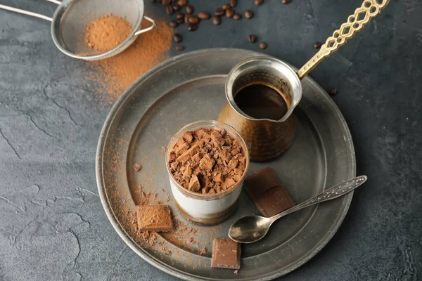 Composição Com Tiramisu Saboroso Mesa — Fotografia de Stock