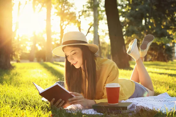 Beautiful Young Woman Reading Book Park Stock Picture