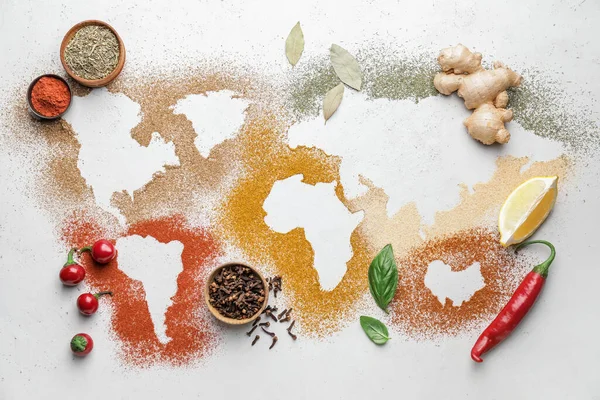 World Map Made Different Spices Light Background — Stock Photo, Image