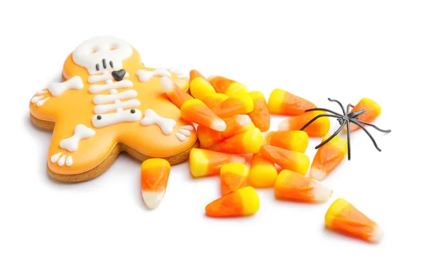 Tasty Scary Candies Cookie Halloween White Background — Stock Photo, Image