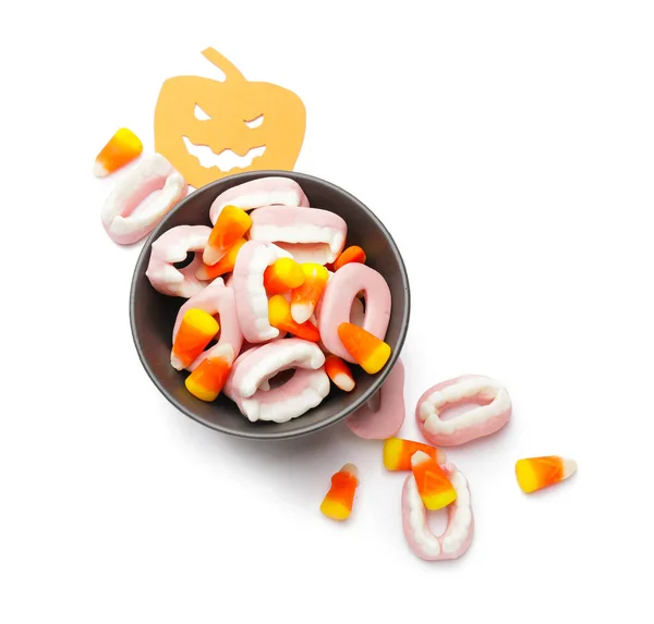 Tasty Scary Candies Halloween White Background — Stock Photo, Image