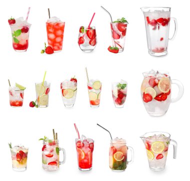 Beyaz arka planda taze çilekli limonata.