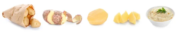 Rauwe Gekookte Aardappelen Witte Achtergrond — Stockfoto
