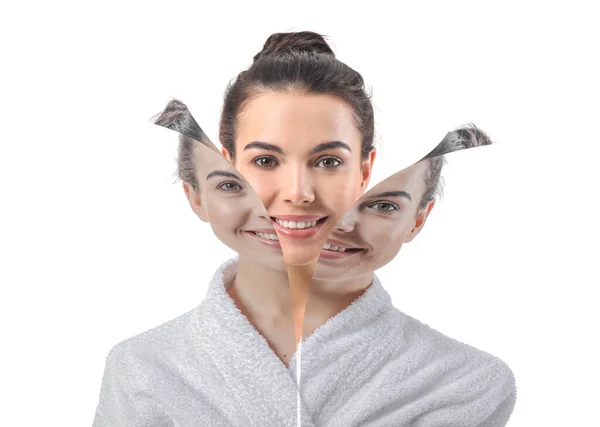 Young Woman Facial Cleansing Procedure White Background — Stock Photo, Image