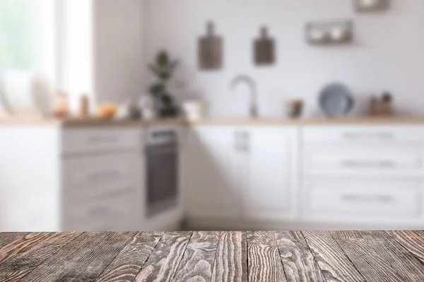 Meja Kayu Kosong Dapur Modern — Stok Foto