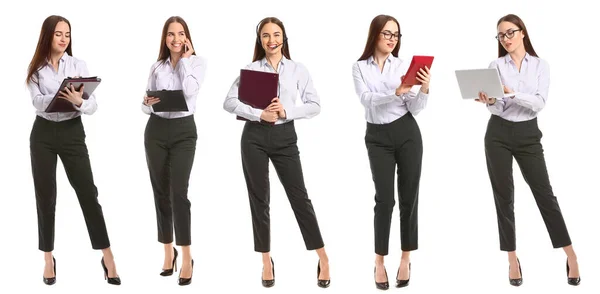 Conjunto Hermosa Secretaria Joven Sobre Fondo Blanco — Foto de Stock