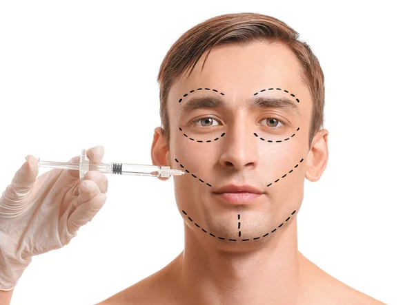Handsome Man Receiving Filler Injection White Background — Stock Photo, Image