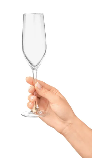 Hand Met Leeg Glas Witte Achtergrond — Stockfoto