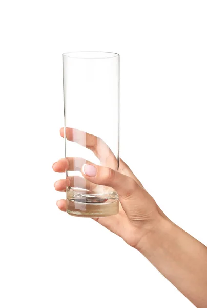 Hand Mit Leerem Glas Auf Weißem Hintergrund — Stockfoto