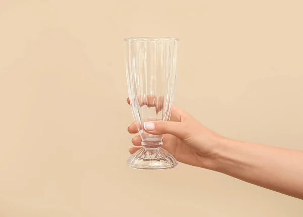 Hand Empty Glass Color Background — Stock Photo, Image