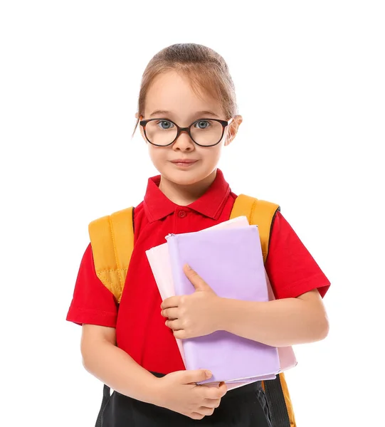 Little Schoolgirl White Background — Stock Photo, Image