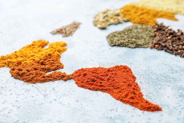World Map Made Different Spices Light Background — Stock Photo, Image