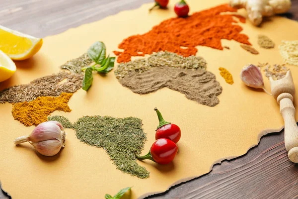 World Map Made Different Spices Table — Stock Photo, Image