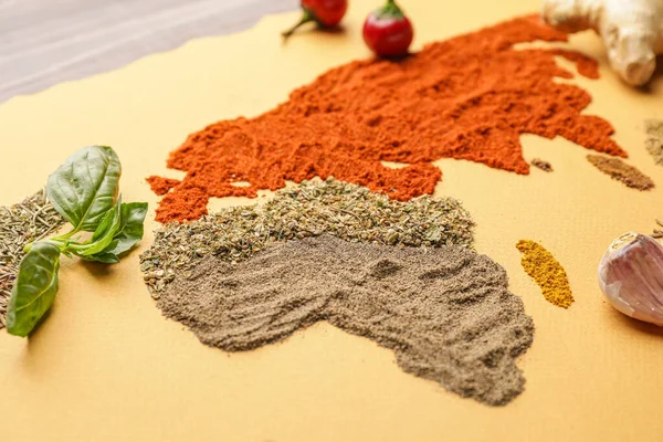 World Map Made Different Spices Table — Stock Photo, Image