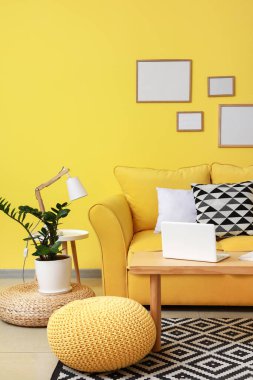 Rahat kanepesi olan modern bir oda.