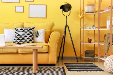 Rahat kanepesi olan modern bir oda.