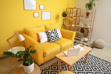 Rahat kanepesi olan modern bir oda.