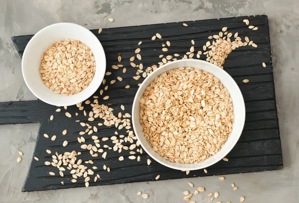 Bowls Raw Oatmeal Table — Stock Photo, Image